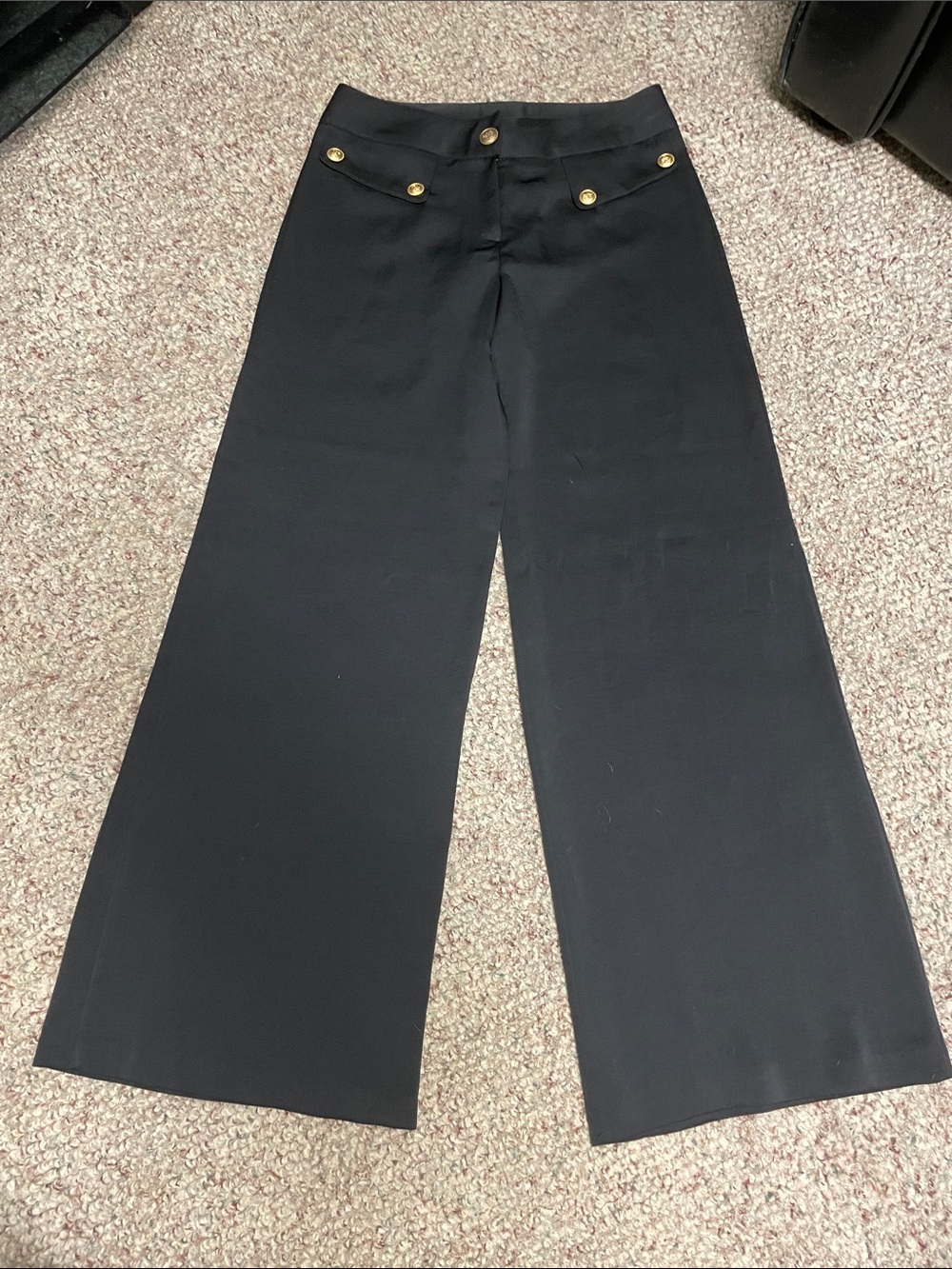 Black Wide-Leg High Waist silky Pants with Gold Buttons- new